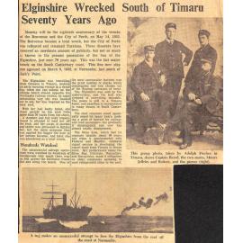 Elginshire Wrecked South of Timaru Seventy Years Ago