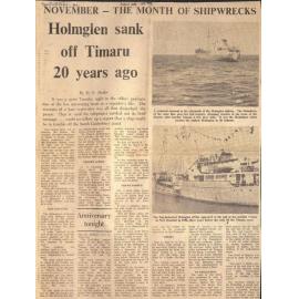 November - The Month of Shipwrecks: Holmglen sank off Timaru 20 years ago / And then the Treneglos