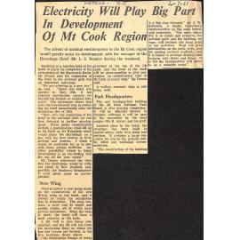 Electricity Will Play Big Part in Development of Mt Cook Region