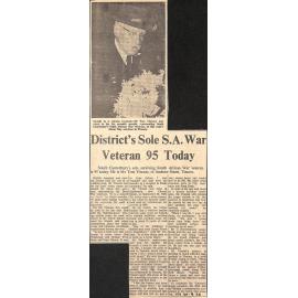 District's Sole SA War Veteran 95 today