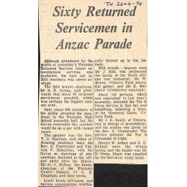 Sixty Returned Servicemen in Anzac Parade