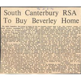 South Canterbury RSA to Buy Beverley House