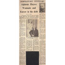 Normanvale Centenary- Alpheus Hayes: Waimate and Kurow in his debt
