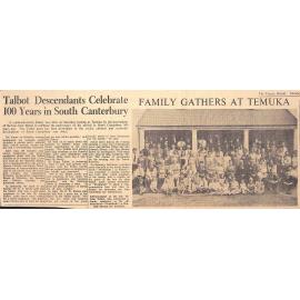 Talbot Descendants Celebrate 100 Years in South Canterbury: Family Gathers at Temuka