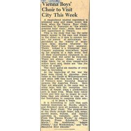 Vienna Boys' Choir to Visit City This Week