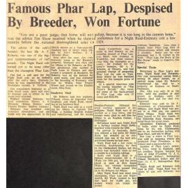 Famous Phar Lap, Despised By Breeder, Won Fortune