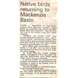 Native birds returning to Mackenzie Basin