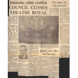 Dangerous ceiling condition, Council closes Theatre Royal