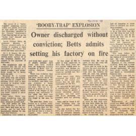  'Booby Trap' Explosion: Owner discharged without conviction; Betts admits setting his factory on fire