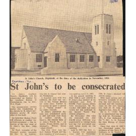 St John's to be consecrated