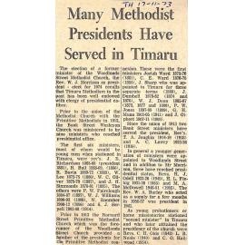 Many Methodist Presidents Have Served in Timaru