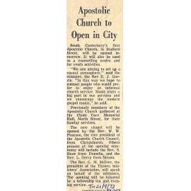 Apostolic Church to Open in City
