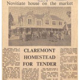 Novitiate house on the market, Claremont homestead for tender