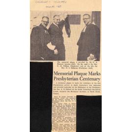 Memorial Plaque Marks Presbyterian Centenary