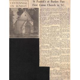 Centennial On Sunday: St Patrick's at Burkes Pass First Union Church in SC