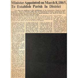 Minister Appointed on March 8, 1865, To Establish Parish In District