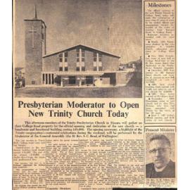 Presbyterian Moderator to Open New Trinity Church Today