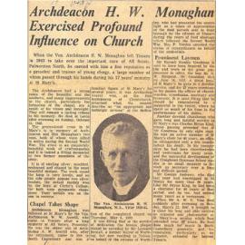 Archdeacon H W Monaghan Exercised Profound Influence on Church