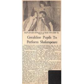 Geraldine Pupils To Perform Shakespeare