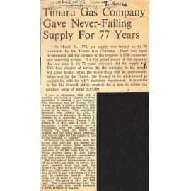 Timaru Gas Company Gave Never-Failing Supply For 77 Years