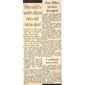 Post Office services disrupted / Herald's unbroken record retained / A welcome sou-wester