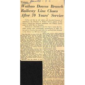 Waimate: Waihao Downs Branch Railway Line Closes After 70 Years' Service