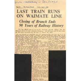 Last Train Runs on Waimate Line: Closing of Branch Ends 90 Years of Railway History