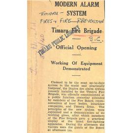 Modern Alarm System: Timaru Fire Brigade Official Opening, Working of Equipment Demonstrated