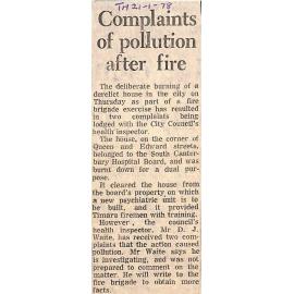 Complaints of pollution after fire