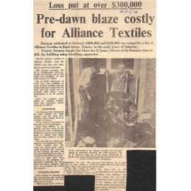 Loss put at over $300,000: Pre-dawn blaze costly for Alliance Textiles
