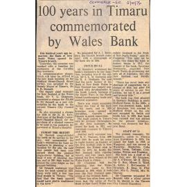 100 years in Timaru commemorated by Wales Bank