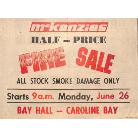Advertisement for McKenzies half-price fire sale