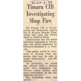 Timaru CIB Investigating Shop Fire