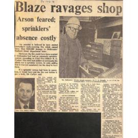 Blaze ravages shop, Arson feared; sprinklers' absence costly