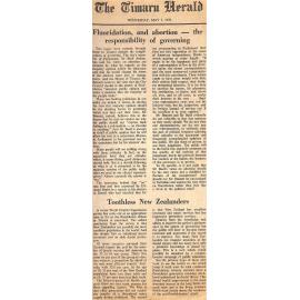 Editorial: Fluoridation, and abortion - the responsibility of governing / Toothless New Zealanders