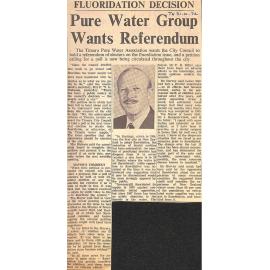 Fluoridation Decision: Pure Water Group Wants Referendum