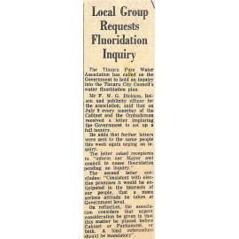 Local Group Requests Fluoridation Inquiry