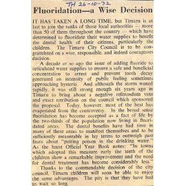 Editorial: Fluoridation - a Wise Decision