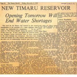 New Timaru Reservoir: Opening Tomorrow Will End Water Shortages