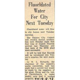 Fluoridated Water For City Next Thursday