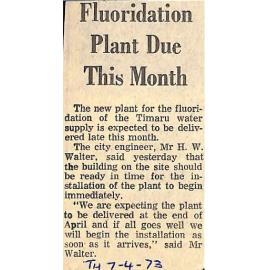 Fluoridation Plant Due This Month