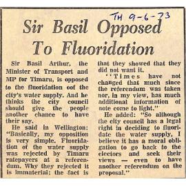 Sir Basil Opposed To Fluoridation