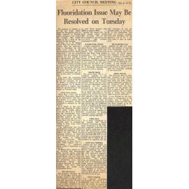 City Council Meeting: Fluoridation Issue May Be Resolved on Tuesday