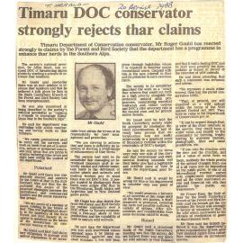 Timaru DOC conservator strongly rejects thar claims