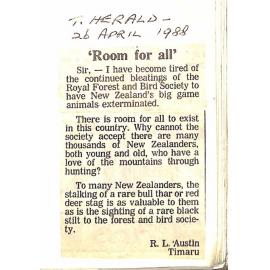 Letter to the editor: 'Room for all'