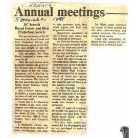 Annual meetings: SC branch Royal Forest and Bird Protection Society