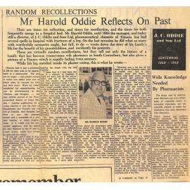 Random Recollections: Mr Harold Oddie Reflects On Past