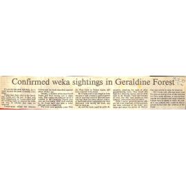 Confirmed weka sightings in Geraldine Forest