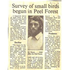 Survey of small birds begun in Peel Forest
