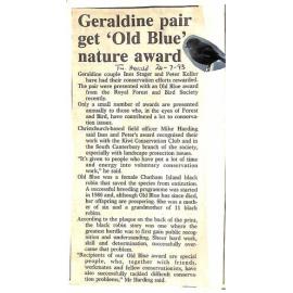 Geraldine pair get 'Old Blue' nature award